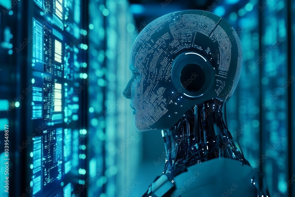 Aufkleber artificial intelligence and big data concept. robot view.