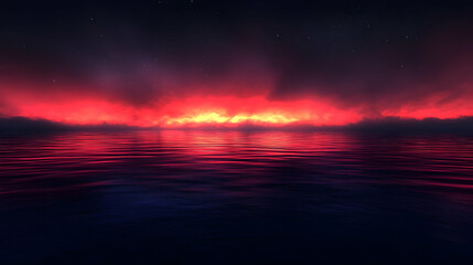 Red Sky Over Water Illustration