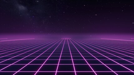 Retro Futuristic Grid with Starry Sky