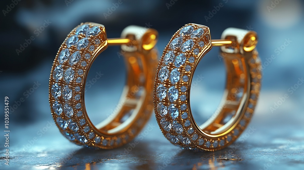 Aufkleber elegant 3d gold earrings embedded delicate stones displayed on a minimalistic gradient background wi