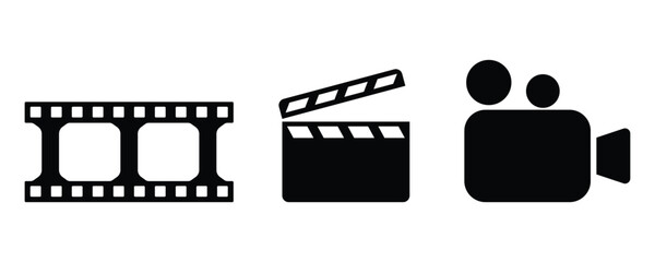 Shooting set icon. video icon with a shooting set. a film shooting icon, a camera icon, an old film and a clapboard symbol for an app, a website.