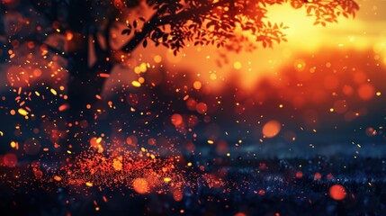 Sparkling Sunset with a Silhouetted Tree