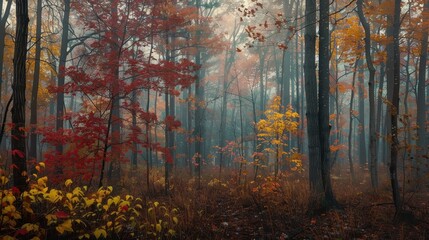 Panoramic Autumn Forest View in Full Color