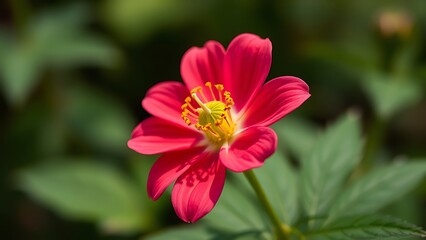 Obraz premium Red Flower with Yellow Stamens,