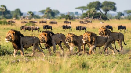 Fototapeta premium Pride of Lions Collaborating in the Wild