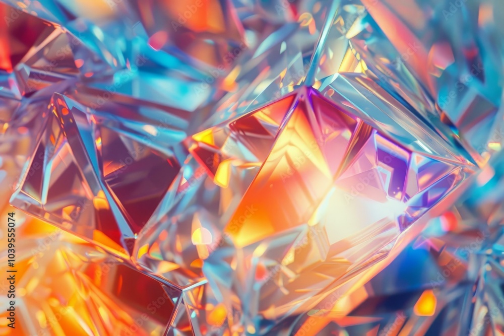 Poster light refracting through an abstract background of a glass crystal structure