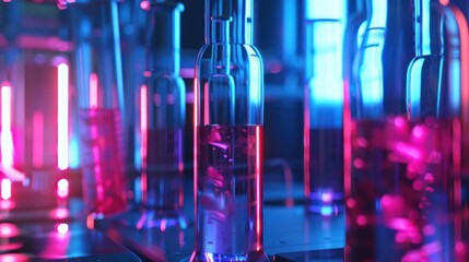 Neon-Lit Glassware with Colorful Liquid