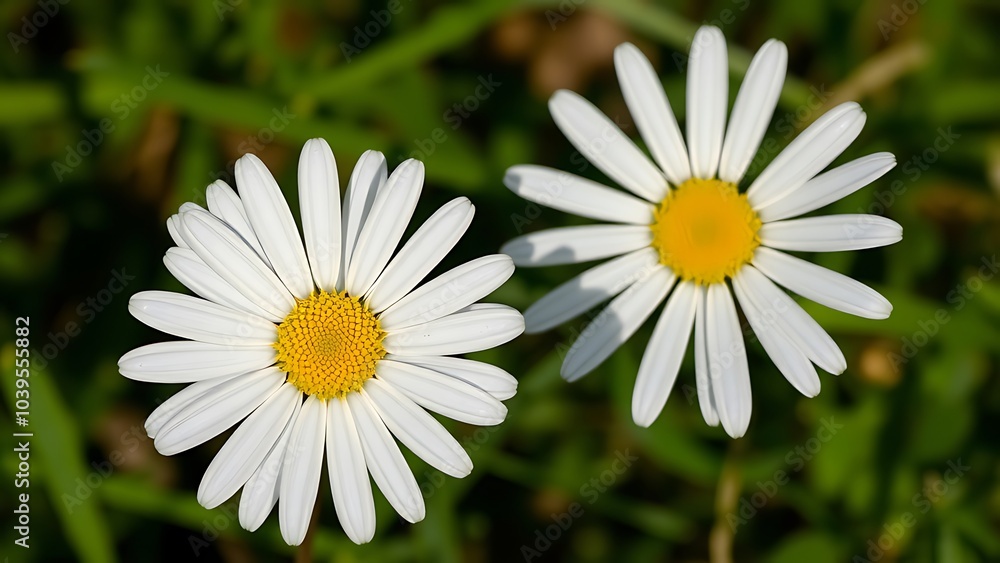 Wall mural two white daisies with yellow centers,