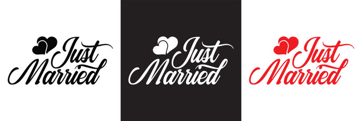 Just married lettering calligraphy.  Vector illustration isolated on white and black background. EPs 10