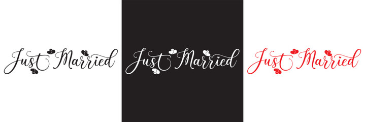 Just married lettering calligraphy.  Vector illustration isolated on white and black background. EPs 10