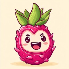 A cartoon dragon fruit with a happy expression