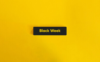 Black Week Banner. Text on Block Letter Tile on Yellow Background. Minimal Aesthetic.
