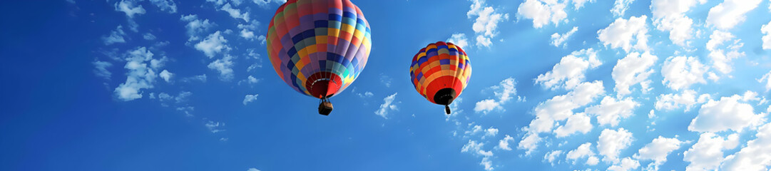 Colorful Hot Air Balloon Against a Blue Sky with Clouds