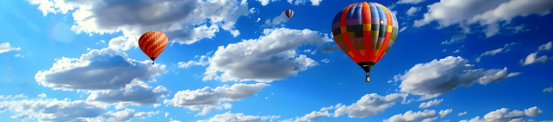 Fototapeta premium Hot Air Balloon Journey: Peaceful Sky and Cloudy Background