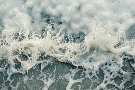 A scenic view of dramatic ocean waves with frothy, foaming peaks crashing and swirling, evoking concepts of power, unpredictability, and natural beauty.