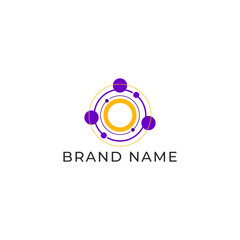 ILLUSTRATION CONNECTED CIRCLE ORANGE PURPLE COLOR. TECH LOGO ICON TEMPLATE SIMPLE DESIGN ELEMENT VECTOR