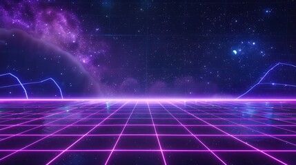 Neon Grid Under a Starry Sky