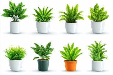 Obraz premium Realistic potted houseplants in modern white planters perfect for stylish home decor eco friendly living spaces and small space gardening