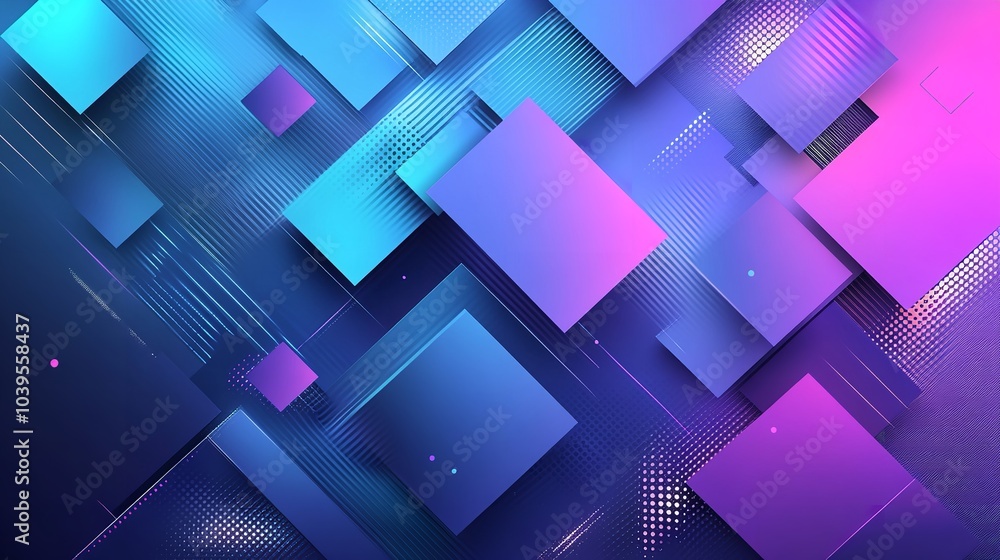 Poster a dynamic abstract geometric background with vibrant, overlapping triangles in shades of blue and pu