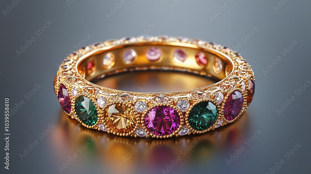 Poster elegant 3d gold ring sparkling gemstones set on a minimalist gradient background the simplicity of t