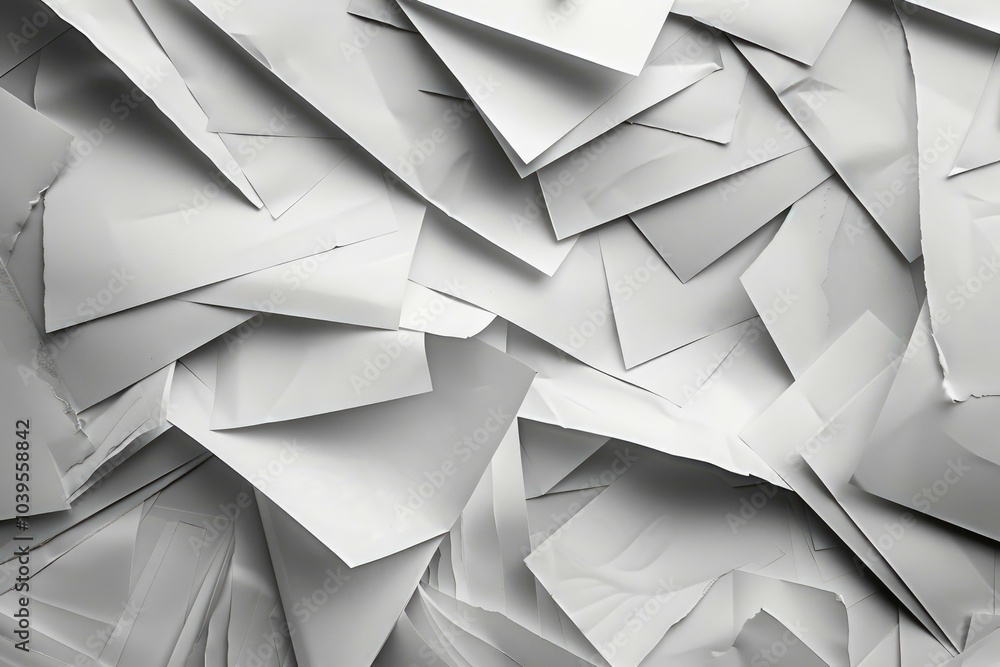 Poster messy pile of blank white papers is creating an abstract background