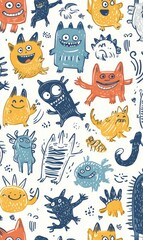 Cute colorful cartoon monster pattern.