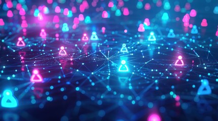 Digital Network of People in Blue and Pink