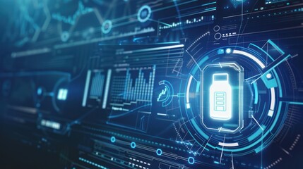 Digital Battery Icon on Futuristic Interface