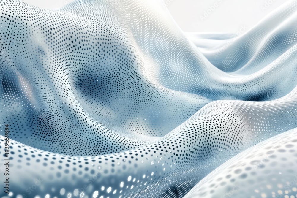 Poster textured fabric with a flowing design in soft blue tones captured in a serene lighting setting