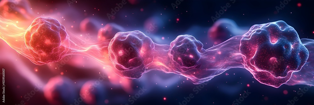 Poster glowing cosmic energy spheres pulsing and swirling in a surreal,ethereal interstellar nebula. vibran