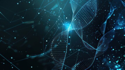 Abstract Blue DNA Double Helix with Network Structure