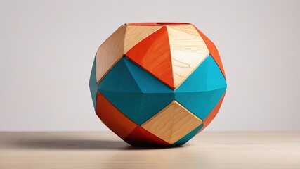 Geometric Wooden Ball - 3D Rendered Rhombus Design Element