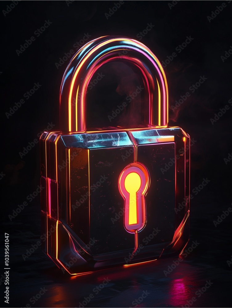 Poster lock symbol with key, vector illustration for security design