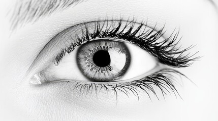 Fototapeta premium Close-up of an eye with long lashes and a black pupil