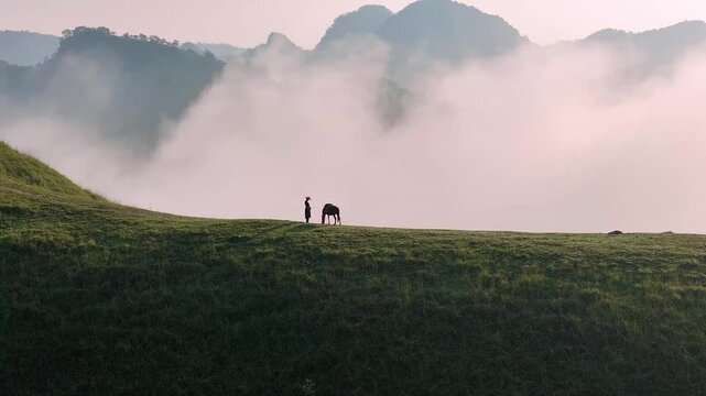 Blue sky and fresh morning. A peaceful, refreshing feeling. View of the hills surrounding Ba Quang, Ha Lang district, Cao Bang province, Vietnam