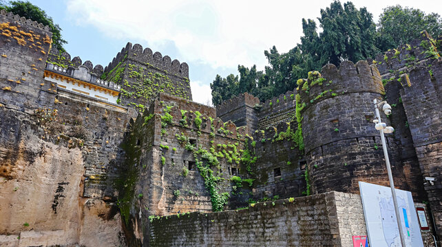 Fortress view of Uparkot Fort, first built in 180 BCE by the Maurya Empire, Junagadh, Gujarat, India.
