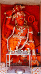 Fototapeta premium Beautiful statue of Lord Hanuman in the campus of Uparkot Fort, Junagadh, Gujarat, India.