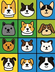 Fototapeta premium Set of cute cartoon dog faces showing different breeds