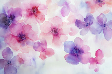 Flowers painted with watercolors on a white background