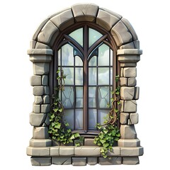 3D medieval window art style isolated white background, graphic element resource design.