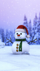 Cheerful Snowman in Snowy Landscape