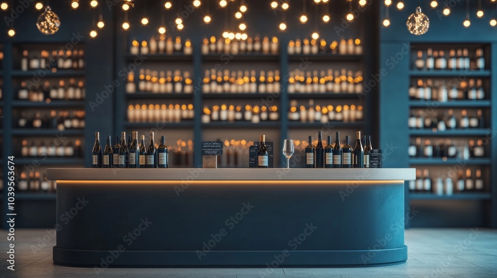 Poster A bar with many bottles of wine on the counter