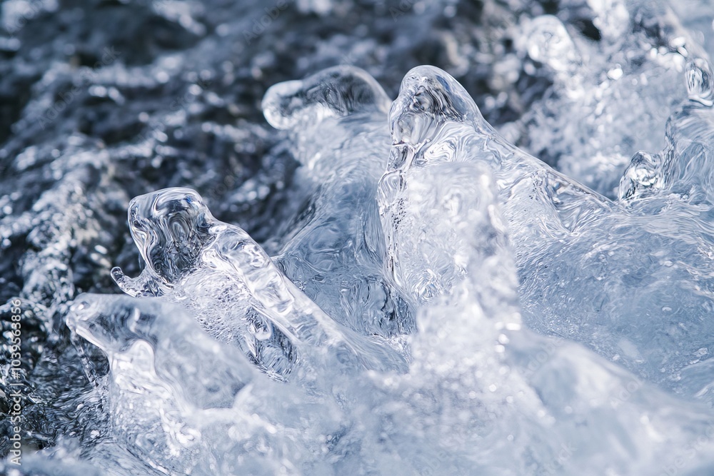 Poster This captivating close-up showcases gleaming ice patterns, highlighting the beautiful play of light and texture, creating a mesmerizing visual effect in fine detail.
