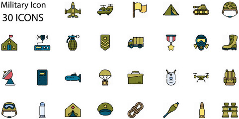 Set of Military icons. Line art style icons bundle. vector illustration