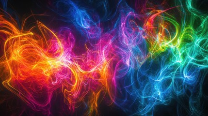 Fototapeta premium A captivating arrangement of glowing, interwoven strands with shifting colors and light patterns, intricate and vibrant