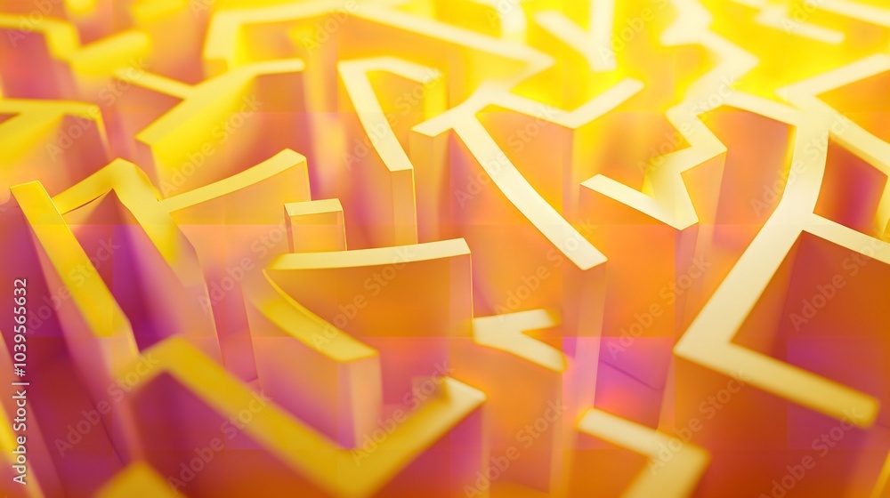 Poster abstract folded paper effect. bright colorful yellow background. maze made of paper. 3d rendering.