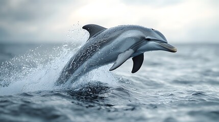 Majestic dolphin breaching the turquoise ocean waves with dynamic energy and speed,showcasing the power and grace of marine life in its natural aquatic habitat.