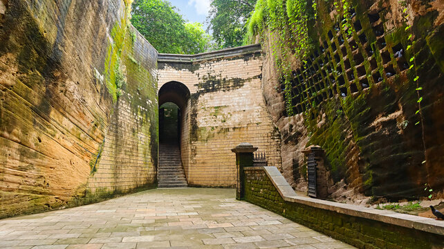 View of Navghan Kuvo, the well built around the 11th century, Uparkot Fort, Junagadh, Gujarat, India.