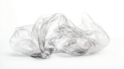 Fototapeta premium Clear plastic bag crumpled into a soft, loose pile, isolated on white background