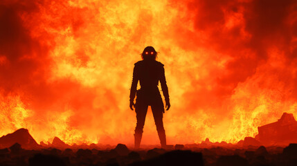 Fototapeta premium Intense Female Demon in Fiery Background